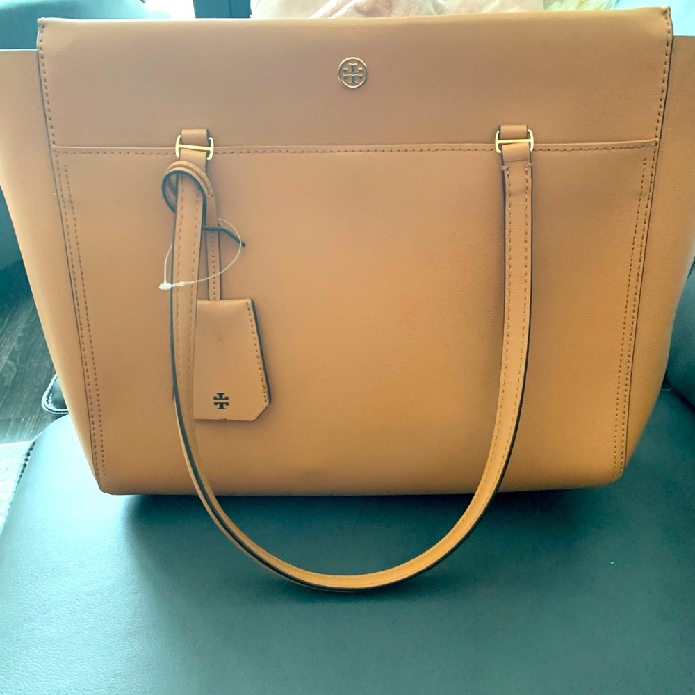 Tory Burch over the shoulder tan leather bag